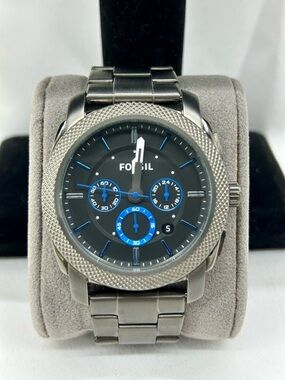 Fossil Stainless Steel Chronograph Watch - Black & Blue Accents